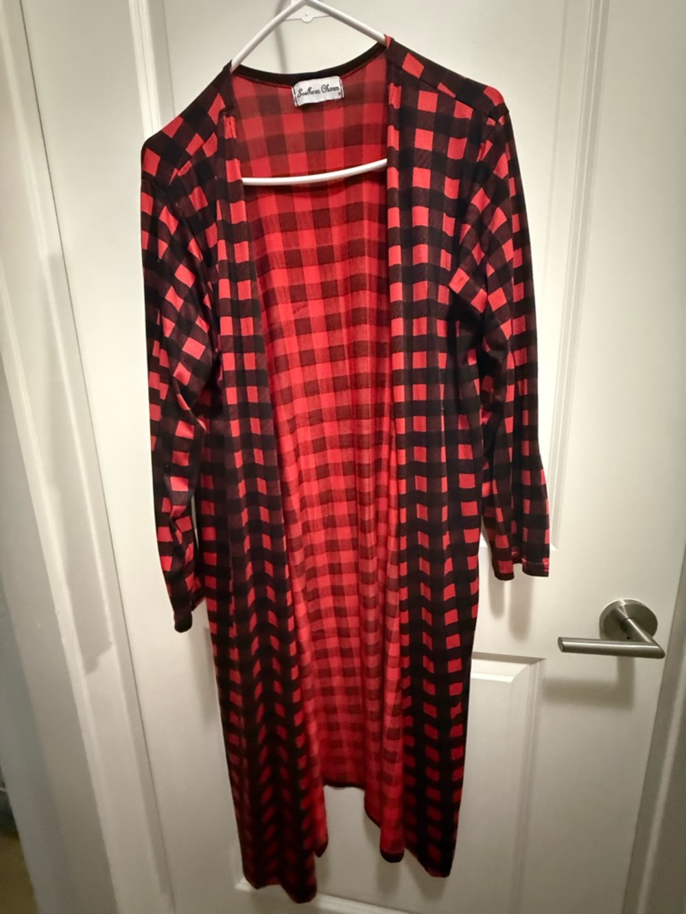 Red & Black Plaid Open Front Duster